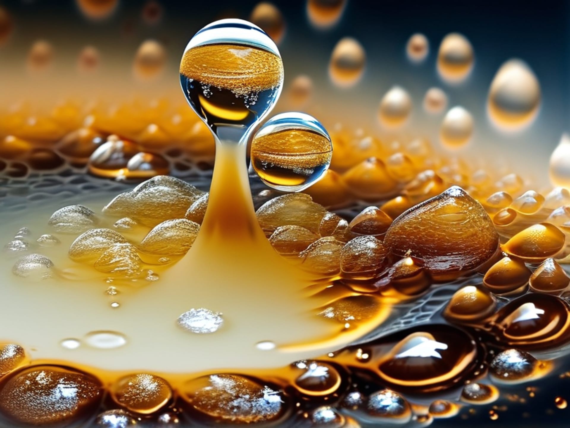 Science illustration style: a cross-section of a glass showing how a hot liquid causes ice cubes to melt rapidly, diluting the brown coffee liquid into a pale wash. Detailed air bubbles, stylized but clear.--ar 16:9 --style raw