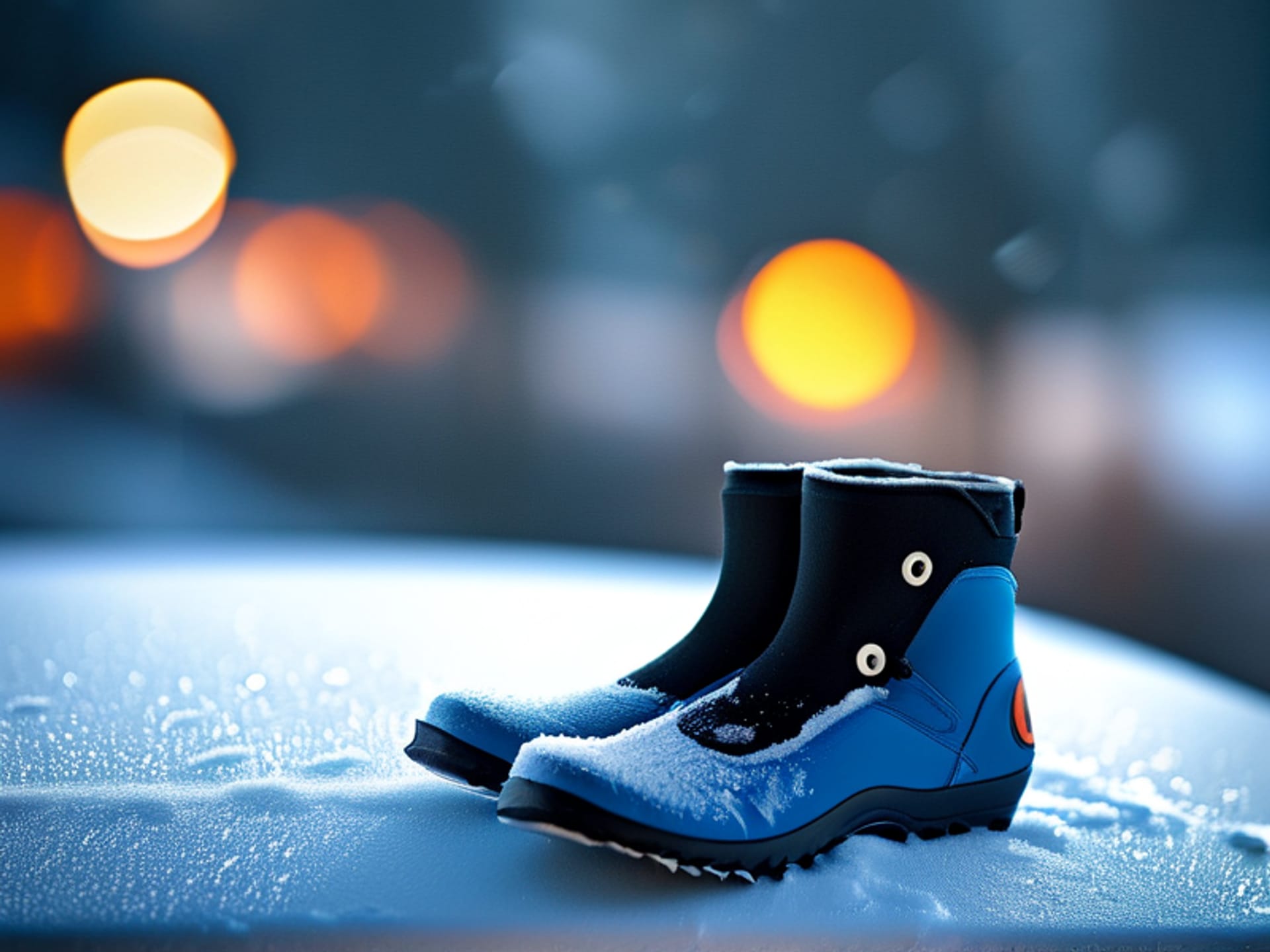 Midjourney prompt: A single Bosch Icon wiper blade resting on a clean, frosted car hood after clearing snow. The blade and its tough rubber boot are perfectly clean against the frosty surface. Product shot, studio lighting, shallow depth of field, highly detailed, 8k